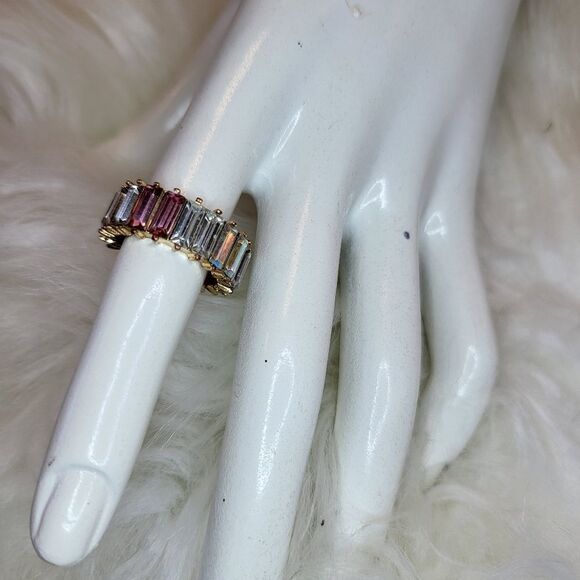 Pink & clear Swarovski crystals gold eternity band sz 7 - Picture 1 of 4